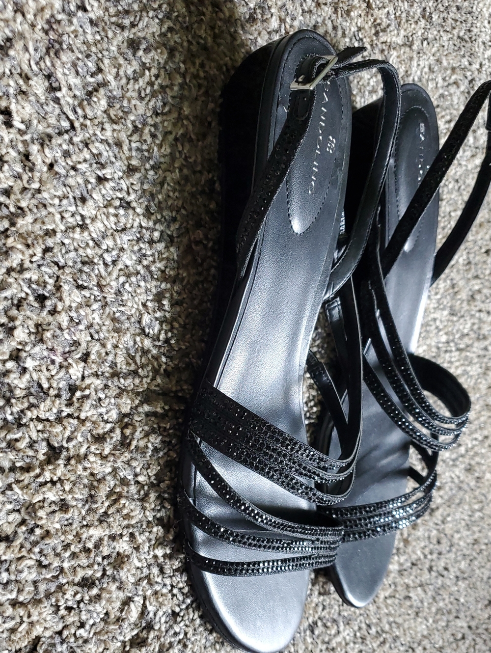 Bandolino Black Strappy Crystal-Accent Flat Sandals - Picture 3 of 3